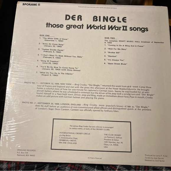 Der Bingle Those Great World War II Songs LP Bing Crosby (Unplayed/Sealed) - Picture 2 of 2